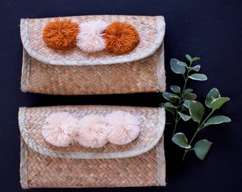 Xinh Clutch - Pompom Clutch - Handwoven Clutch - Beach Clutch - Vacation Clutch - Bridesmaid Clutch - Blush CLutch