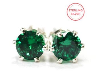 Sterling Silver Emerald Green CZ Earrings