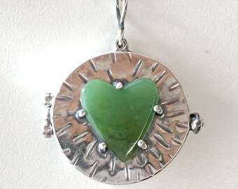 Locket, Nephrite Jade Locket, Heart Locket, Wyoming Green Jade Heart Locket