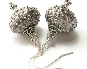 Silver Bali Bead Earrings - Sterling Silver Ear Wires - Handmade Earrings