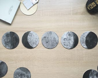 Moon Phases watercolour paintings - 10cm flat canvases
