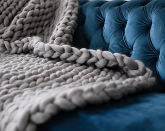 Chunky Knit Blanket, Merino Wool blanket,Arm Knit,Chunky Knit,Chunky knit throw, Blanket, Thick yarn blanket, Merino wool, Extreme knitting