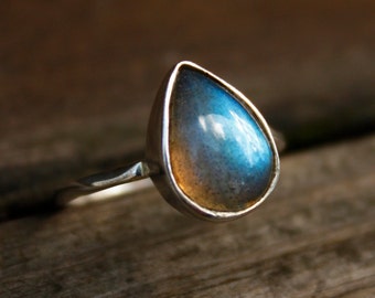 Blue Labradorite Teardrop Ring - Sterling Silver - Clearance