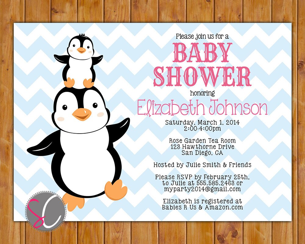 Penguin Baby Shower Invite Stacked Penguins Gender Neutral