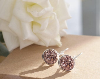 Rose Gold Druzy | Silver Plated | Drop Earrings