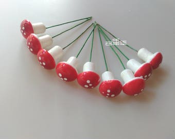 Styrofoam mushroom with wire holder, Applique, Set of 9 embellishments, Natural shapes, Materials, Visual arts, Handmade, Home decoration