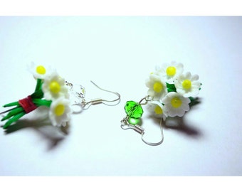 daisy earrings, flower earrings, white earrings, gift for her, rustic style, bouquet earrings, rustic earrings, daisy gift