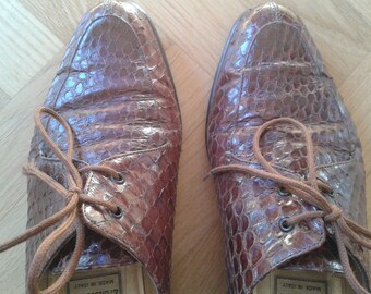 Vintage Lady Oxford shoes,1980s Snakeskin Shoes, Reptile shoes, Italian size 37 - US 7 circa - Uk 4 circa, Made in Italy