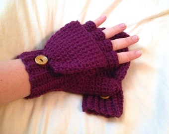 Purple Wool Convertible Mittens - Purple Convertible Mittens - Purple Wool Blend Convertible Mittens - Purple Wool Fingerless Mittens