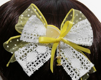 Sweet Polka Dot Candy Lemon Drop Hair Bow