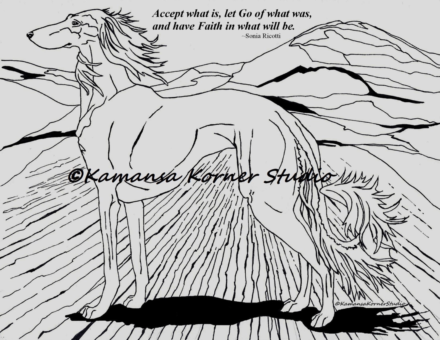 Download 3 page packet Royal Saluki Sighthound Dog Coloring Pages