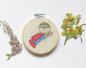 Super boy embroidery wallart gift idea
