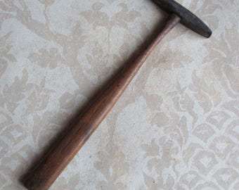 Antique Tool - Primitive Hammer, Wood Handle, Metal 2-Sided Head, Blacksmith Hammer, Chipping Hammer, Vintage Workshop Decor