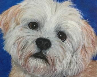 10x10 custom pet portrait painting on canvas hand painted original art from photo personalized dog gift lhasa apso shitzu