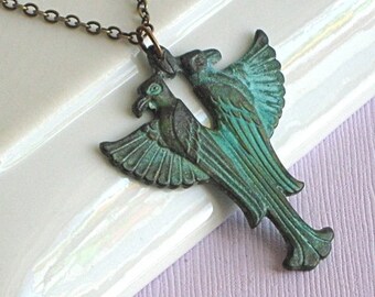 Egyptian Eagle Necklace - Verdigris Brass