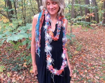 hand knit soft art yarn extra long loop gypsy scarf - gypsy rose party scarf