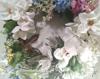 SPRING POTPOURRI WREATH, rustic spring wreath, rustic summer wreath, spring door wreath, summer door wreath, magnolia wreath, country wreath