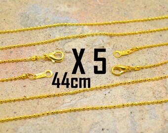 5 x Choker 44cm goldtone mesh chain ball 1 mm