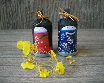 1980s Vintage Japanese Boy And Girl Washi Ningyo Standing 3D Paper Dolls Jewelry Gift Box
