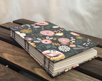 Coptic Bound Journal Sketchbook - Spring dark floral