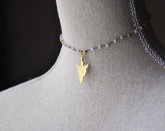 Moonstone Choker, Moonstone Necklace, Arrowhead Choker, Arrowhead Necklace, Gold Arrowhead, Pyrite Choker, Pyrite Necklace, Boho Choker