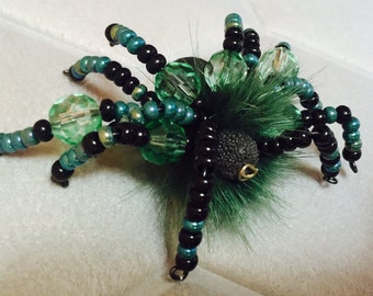 Spider spider beads Fur Wool brooch
