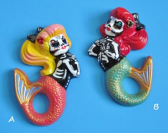 Day of the Dead MERMAID Art Wall Hanging - CUSTOM by Illustrated Ink - Choose Your Own Colors