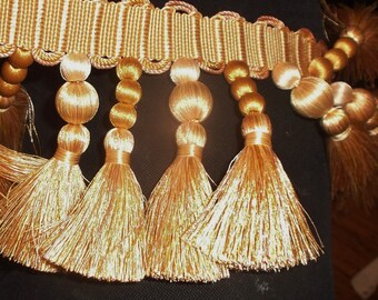 Houles Paris tassel & bobble gold trim "Aurore" 1 3/4yd x 3 1/2" New stock for pillows, drapes etc.