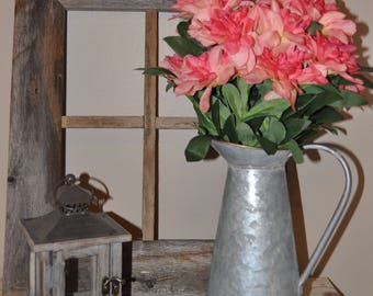 Rustic Galvanized Metal Pitcher, Galvanized Metal, Flower Decor, Rustic Metal Pitcher, Mixed Pink Dahlia Flowers, Spring Farmhouse Decor