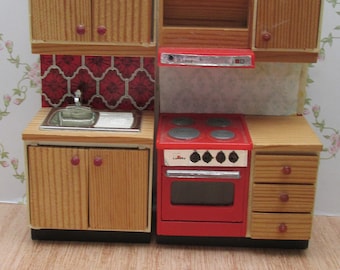 Vintage Lundby Manor Dolls House Kitchen Units, Sink and Oven