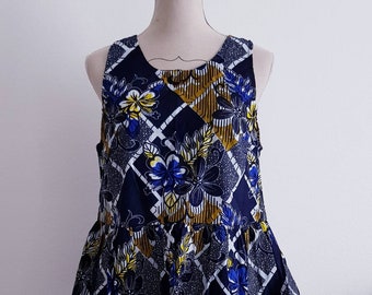 Kitenge blue yellow dashiki peplum ruffle crop top wax