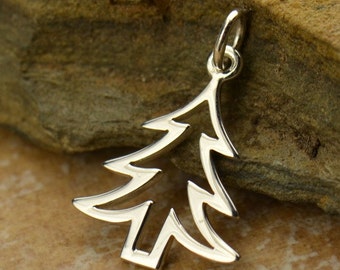 Sterling Silver, Christmas Tree, Cutout Tree Charm, Tree Charm, Silver Tree Charm, Silver Cutout Tree, Christmas Charm, Christmas Jewelry