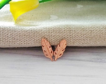Rose Gold Feather Earrings, Rose Gold Feather Studs, Rose Gold Stud Earrings, Dainty Earrings, Feather Jewellery