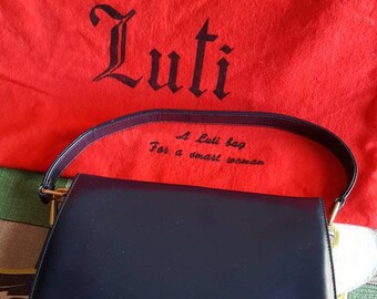 Vintage Italian Black Calfskin Luti Designer Purse Handbag 1960s C701D