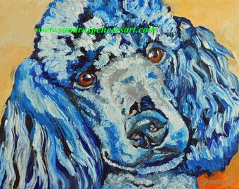 Original Black or Blue Poodle Oil Painting 11"x14" painted by knife