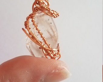 Quartz gemstone wire wrapped copper pendant