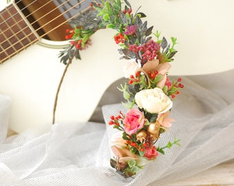 Red White Gold Flower Crown Bridal wedding crown Flower crown Bridal floral crown Wedding flower wreath Wedding headband Flower head wreath