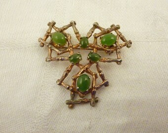 SALE ---- Vintage Alice Caviness Sterling Silver Aventurine Bamboo Crosshatch Brooch