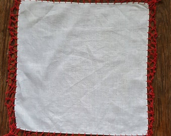 White Handkerchief with Red Tatted Edge