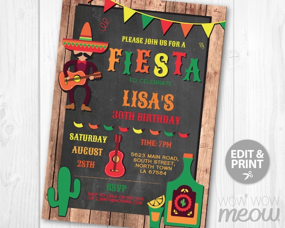 Fiesta Birthday Invitation Mexican Invite INSTANT DOWNLOAD