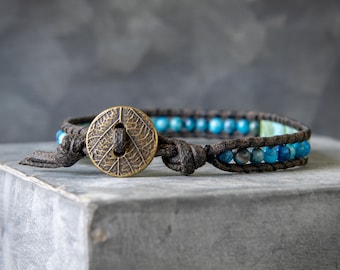 Mens Beaded Bracelet - Beaded Wrap Bracelet - Wrap Bracelet - Single Wrap Bracelet - Gemstone Wrap Bracelet - Mens Wrap Bracelet