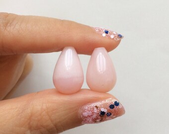 Pink Opal Half Top drilled Smooth Fat Teardrops 10x15 mm One Pair J7335
