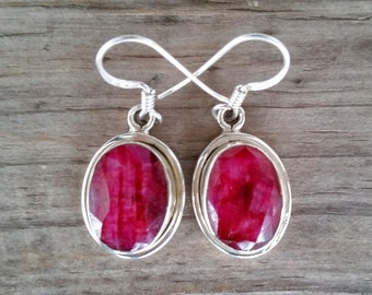 Ruby Earrings -Genuine Ruby Gemstone Earrings -July Birthstone Earrings -Sterling Silver Earrings -Ruby Jewelry - Dangle Earrings