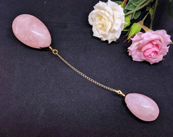 Rose quartz yoni egg intimate jewelry with pendant, Pussy decoration plug, Sexy erotic toys kinky, Set of two pink jade, Love stone, Mature