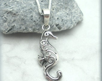 Filigree Seahorse Necklace, Sterling Silver, Beach Jewelry, Ocean Jewelry, Beach Necklace, Sea Horse Necklace, Ocean Animal