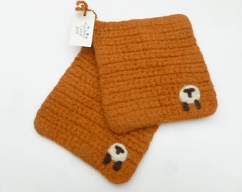 Pot holders felted wool pot holders sheep design set of two