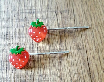 Strawberry hair pins, fruit hair pins, cute hair accessories, red hair pins, fruit hair accessories, gifts for her