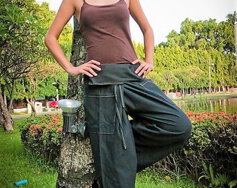 Fisherman pants, Thai fisherman pants, Black. Thai pants Amonchai. Yoga pants, Tai chi, Qigong, Massage pants.