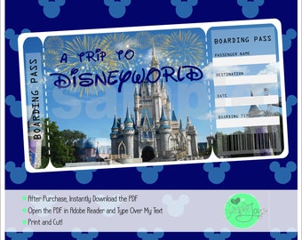 Printable Ticket to Disneyworld/Disneyland Customizable