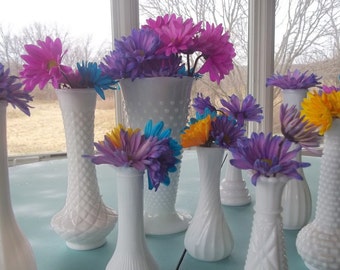Collection of 5 Vintage Milk Glass Bud Vase, Shabby Chic, Wedding Decoration, Table Setting, Housewares, White